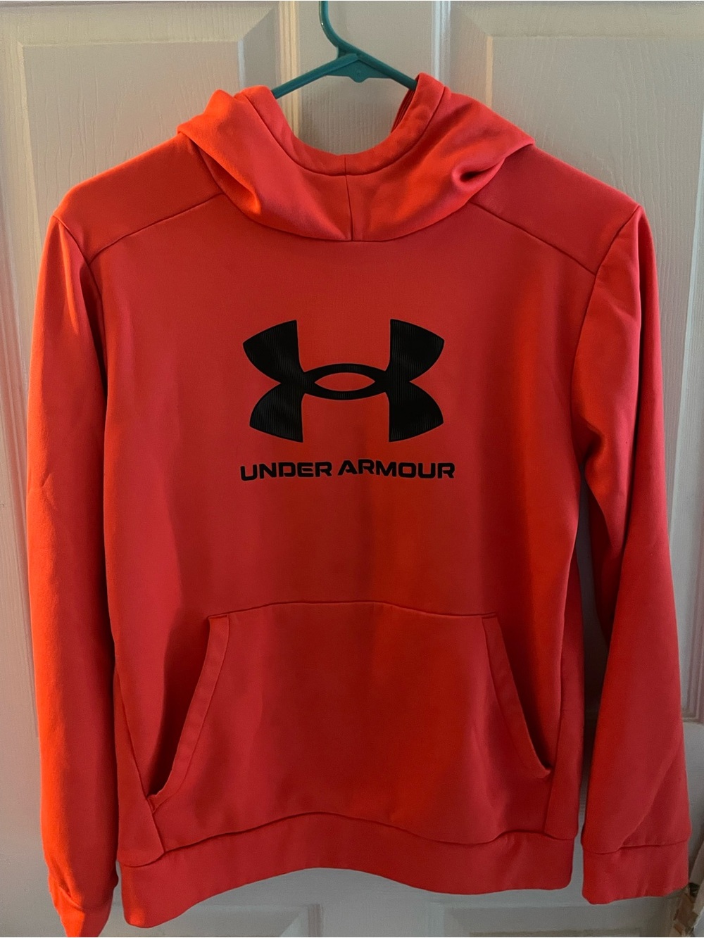 Under Armour Coral-Red Fleece Pullover with Black Logo